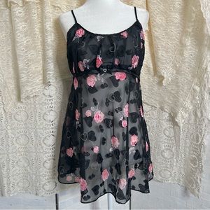 Y2K Sheer Rose Pattern Slip Chemise